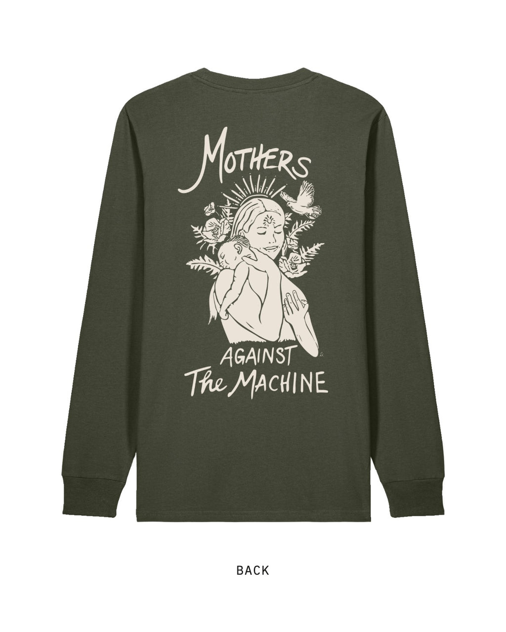 Mothers Against The Machine — Long Sleeve, back, in Khaki Green