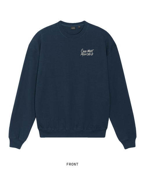 Cosmic Cuddles — Crewneck, front, in French Navy